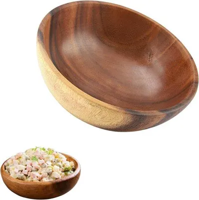 Immagine prodotto di Grande ciotola da frutta in legno massiccio - Legno di acacia per insalata, zuppa, riso - 20 x 7 cm