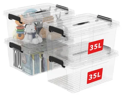 Obrázok produktu pre Sada 35-litrových úložných boxov Cetomo (4 kusy), prenosné plastové boxy s vekami, organizéry