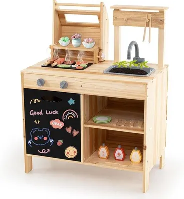 Immagine prodotto di Cucina da gioco in legno per bambini, con grill esterno - 69x40x90 cm - Include 25 accessori - Set da gioco per barbecue