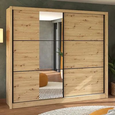 Immagine prodotto di Dmora Guardaroba 2 Ante Sergnano 242x216h cm Marrone Rovere Nodi, Appendiabiti 9 Ripiani