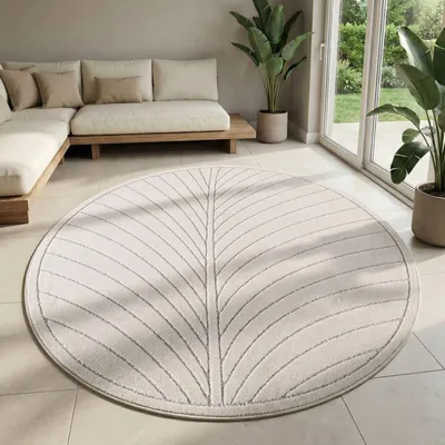 Produktbild von Carpetsale24 Outdoor Teppich, Modern Boho Design, 3D Effekt, Robust und UV-Beständig, ideal für Terrasse Wohnzimmer & Küche, Grösse: 160 cm Rund