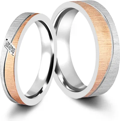 Produktbild von Akzent Damen-Partnerring aus Edelstahl, mit Similistein, silberfarbig/ roségoldfarbig