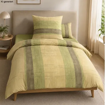 Produktbild von Irisette Biber Bettwäsche Meran 8274-30 Streifen Gelb Grün 135x200