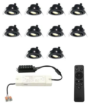 Produktbild von hoftronic LED Mini Einbaustrahler 12V 3W 200lm 2700K IP44 Schwarz Set 10x