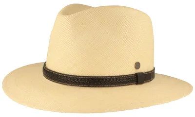 Extra breiter Panama Hut mit Leder-Garnitur von Hut-Breiter in beige