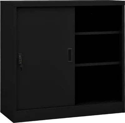 Zdjęcie produktu dla Szafka biurowa z przesuwnymi drzwiami, czarna, 90x40x90 cm