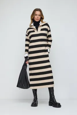 Produktbild von Gestreiftes Oversize-Kleid, Beige, M