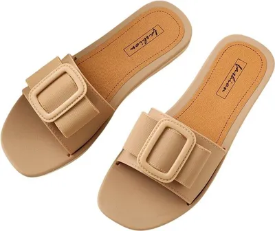 Produktbild von Damen Pantoletten Slipper Badeschuhe Badelatschen Hausschuhe Beige Gr.38/39