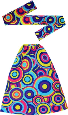 A headband and a skirt with a colorful circle pattern.