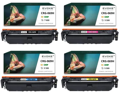 Obrázok produktu pre Kompatibilné tonerové kazety Evoke pre tlačiarne Canon CRG-069H CRG069H 069H s čipom, 4x CMYK: 5098C002 (čierna), 5097C002 (azúrová), 5096C002 (purpurová), 5095C002 (žltá), výtlačnosť 24 100 strán, pre modely i-SENSYS LBP673Cdw, MF752Cdw, MF754Cdw