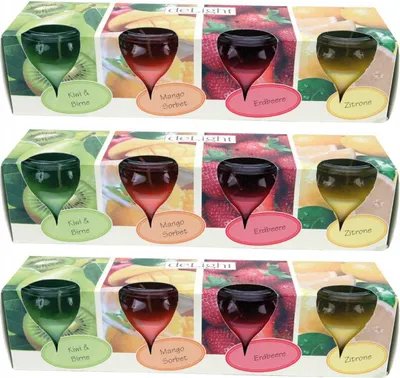 Produktbild von Duftkerzen Selection 12er Pack im Glas, lange Brenndauer und angenehmer Duft ( Fruit Selection )