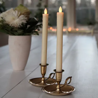 LED Stabkerze Presse - Echtwachs - flackernde warmweiße LED - H: 25cm - creme - 2er Set