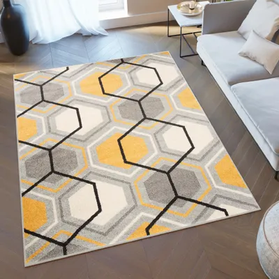 Image de Tapis LAZUR Moderne Gris Crème Jaune Géométrique 160 x 220 cm
