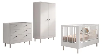 Produktbild von Babymöbel-Set >Buche massiv< (3-tlg.) in weiß lackiert - 100x190x55 (BxHxT)