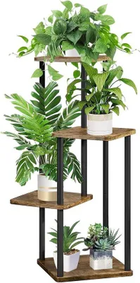 Immagine prodotto di Espositore mobile in metallo per fiori con ruote - 4 ripiani - nero