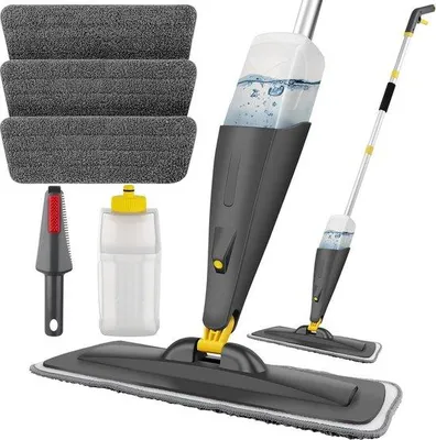 Produktbild von Famanu Spraymopp mit Sprühfunktion - Graugelbe Bodenreinigung mit 550 ml Wassertank