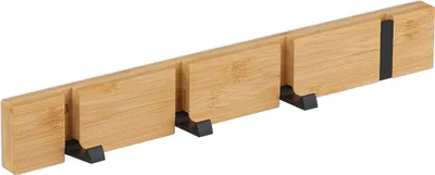 Immagine prodotto di Relaxdays Appendiabiti da parete, 4 ganci ribaltabili, bambù, metallo, da fissare con trapano o adesivo, appendiabiti da corridoio, naturale/nero