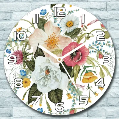 Produktbild von Wanduhr aus Glas Rund fi 30 Blumen Blumenstrauß Quarz Deko Schlafzimmer Büro