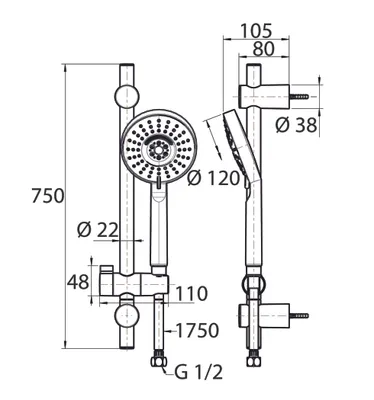 Produktbild von Dietsche Stangenset Verdrehsicherer Brauseschlauch Variable Wandbefestigung: Höhe einstellbar Inklusive Brausestange, 3590452
