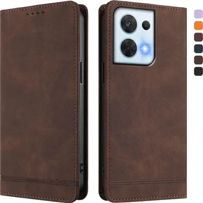 Immagine prodotto di Custodia per Oppo Reno8 5G, custodia retro in Finto cuoio con supporto e slot per carte di credito Marrone