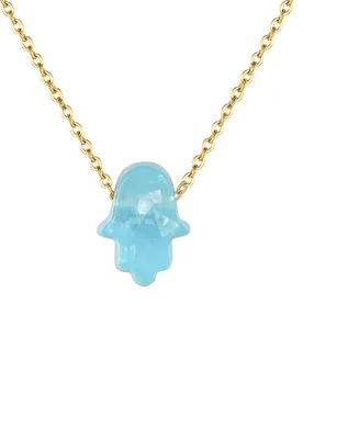 Immagine prodotto di Karisma Donna Oro Collana in acciaio inossidabile Collana con ciondolo a catena Hamsa Fatima a mano Colore verde chiaro