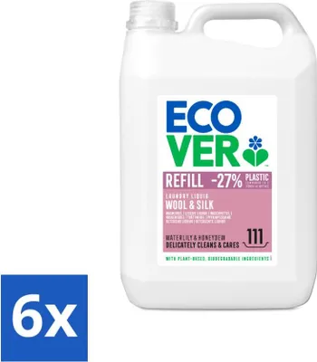 Produktbild von Ecover - Flüssigwaschmittel - Wolle & Feinwäsche - Seerose & Honigmelone - 5 Liter - 111 Wäschen - Vorteilspack - 6 Stücke