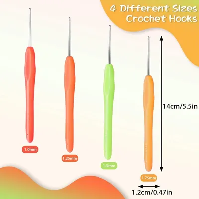 Set von 4 ergonomischen Handgriff-Kantenhaken zum Stricken von Schals, Handschuhen, Taschen, Hüten, Socken - 1 mm 125 mm 15