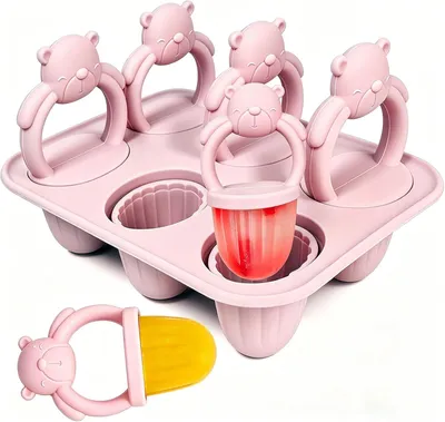 Imagen del producto de Moldes de silicona para hacer cubitos de hielo con forma de bebé, capacidad de 6 x 17 ml, libres de BPA, con asa para facilitar el agarre, reutilizables, para niños