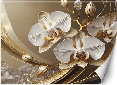 Produktbild von Vlies fototapete Goldene Orchideenblume 3D 150x105 cm Feeby Gold inkl. Kleber einfache Montage