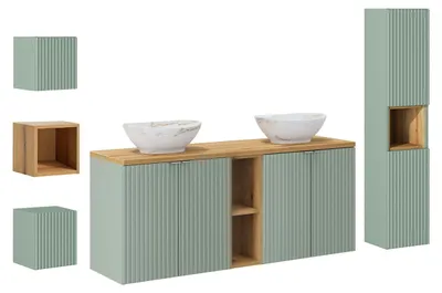 Produktbild von Doppelwaschtisch 140.4cm Jade, Grün und Holzoptik