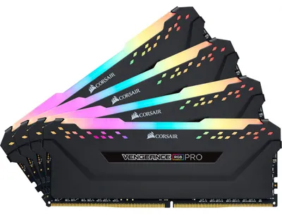 Produktbild von DIMM 32 GB DDR4-3200 (4x 8 GB) Quad-Kit (schwarz, CMW32GX4M4C3200C16, Vengeance RGB PRO, INTEL XMP)