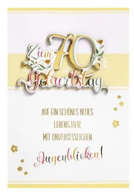 Produktbild von Geburtstagskarte zum 70. Geburtstag, Applikation, florales Schriftmotiv
