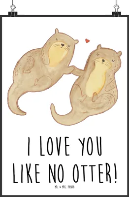 Produktbild von Mr. & Mrs. Panda Bild Otter Hände halten DIN A1 - Weiß - Geschenk, Kunstdruck, drucke, Liebe, Händchen, Plakat, Verliebt, Seeotter, wanddeko, Wandbild, Paar