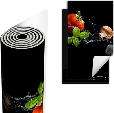 Produktbild von Herdabdeckplatte abdeckung Glaskeramikkochfeld abdeckplatte 30x52 cm Anti Rutsch Matte Aufrollbar, Schwarz Gemüse