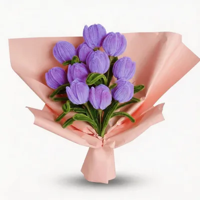 Produktbild von Lila Tulpen Bastelset für 12 Blumen aus Pfeifenreinigern, 200 Chenilledraht, Stiele