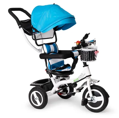 Productafbeelding van Driewieler, kinderwagen met wielen, draaibare blauwe kap