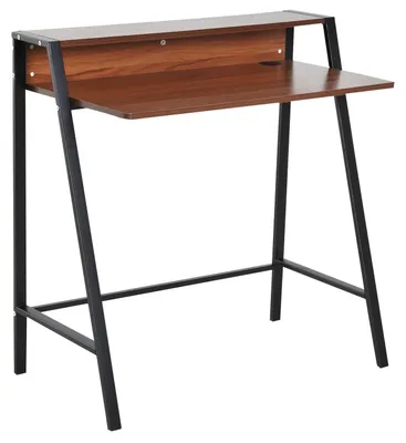 Produktbild von Schreibtisch Computertisch Mit Ablagefach & Kabeldurchlass, Metall Walnuss, 84X45X85Cm, Ideal Für Homeoffice