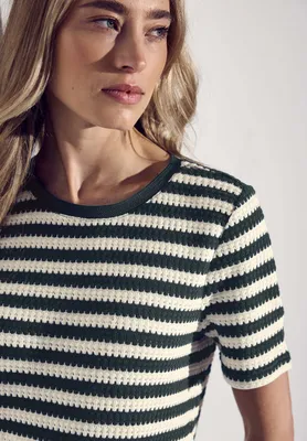 Produktbild von Street One Strickshirt 'Strick-Look Streifenshirt', A322898, hunter green, Gr. 42