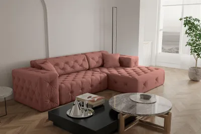 Produktbild von Ecksofa Designersofa CHANTAL in Stoff Opera Velvet Koralle Ottomane Rechts