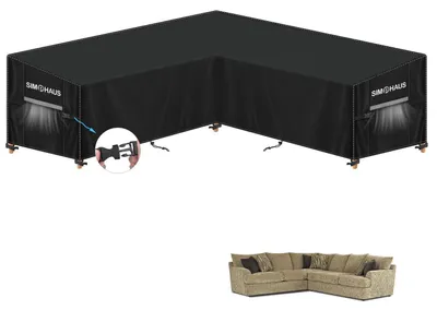 Image de Housse de protection pour salon de jardin d'angle, imperméable, avec protection UV, en Oxford 420D, dimensions : 285x285x99x80/60 cm