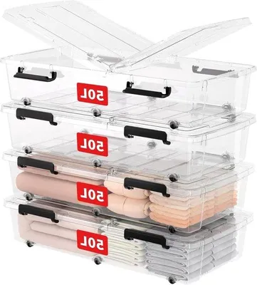 Image de Boîte de rangement transparente de 50 litres, lot de 4, empilable, adaptée à un usage alimentaire