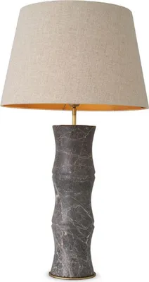 Produktbild von Casa Padrino Luxus Tischleuchte Grau / Antik Messing / Beige Ø 38 x H. 88 cm - Moderne Marmor Schreibtschleuchte in Bambus Optik - Luxus Kollektion