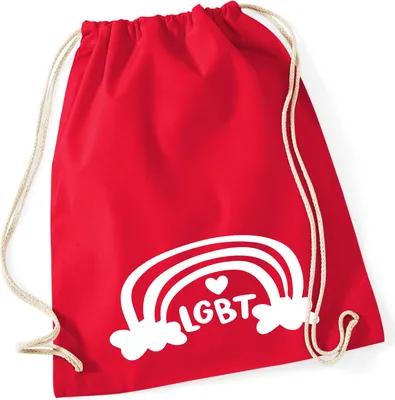 Produktbild von Huuraa Turnbeutel LGBT Regenbogen Herz 12 Liter Classic Red Baumwolle Rucksack Geschenkidee