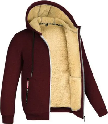 Produktbild von ASKSA Herren Gefuettert Fleece Kapuzenpullover Zipper Hoodie Winter Winter Jacke Mit Tasche Wintermantel, Rotwein, XL