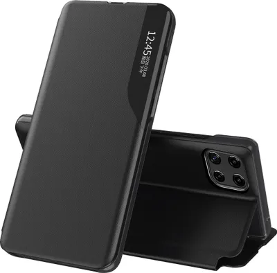 Image de Etui pour Samsung Galaxy A22 5G, étui en cuirPolyuréthaneavec fenêtre et fonction stand noir