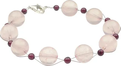 Produktbild von Edelstein Armband aus Rosenquarz & Granat & 925 Silber rose dunkelrot 20cm Armschmuck Armkette Damen