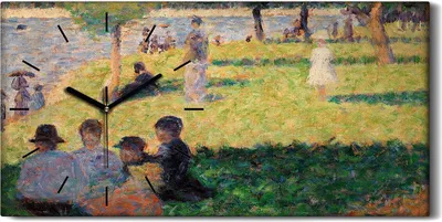 Produktbild von Wandbild Leinwand Bilder mit Uhr Geräuschlos 60x30 Un dimanche à la Grande Jatte - schwarze Hände