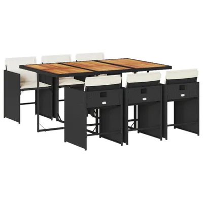 Produktbild von vidaXL 7-tlg. Garten-Essgruppe mit Kissen Schwarz Poly Rattan