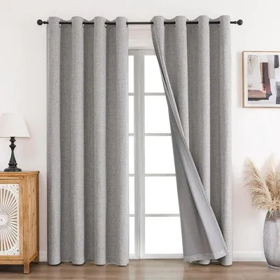 Productafbeelding van Gordijnen Verduisterend - Warmte-isolerend - Geluidsreducerend - 2 Stuks - H245xB140cm - 100% Polyester - Linnen-look - Verduisteringsgordijnen