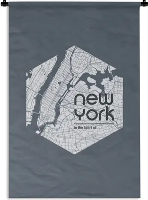 Produktbild von MuchoWow® Wandteppich Wandbehang New York - Karte - Fluss 60x90 cm Tapisserie Dekoration Wandtuch - Foto-Teppich - Abwaschbar